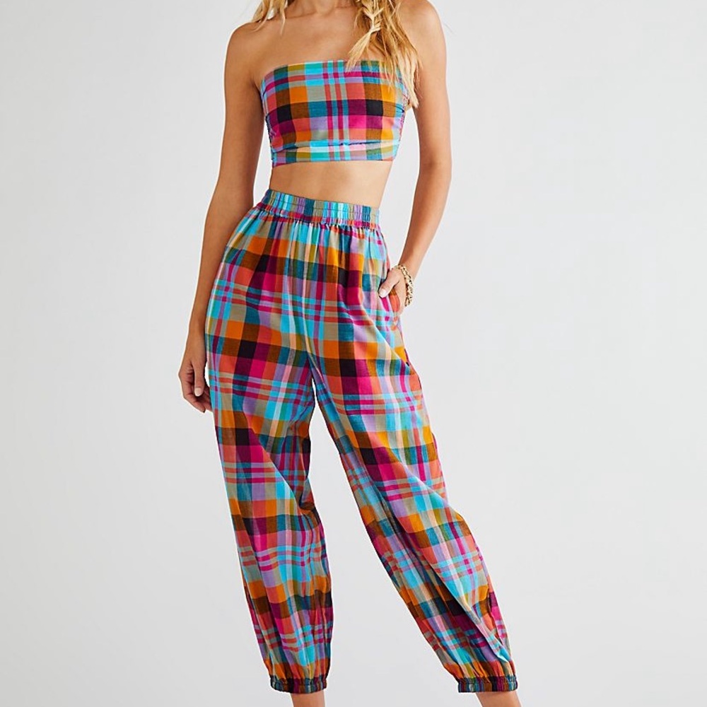 Free People 2 piece plaid set